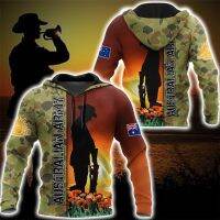 HX แฟชั่นบุรุษ Hoodie Anzac Day3D รูปแบบพราง Splicing Sweatshirts กระเป๋าลำลอง Pullover Sweatshirts ส่งตรง