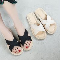 2023 imitation straw tourism belt outside cross tide of women sandals flip-flops fashion beach flat with new slippers