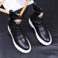 New Martin boots tide male contracted high top recreational leather shoes pointed individual high top shoes white male boots A5