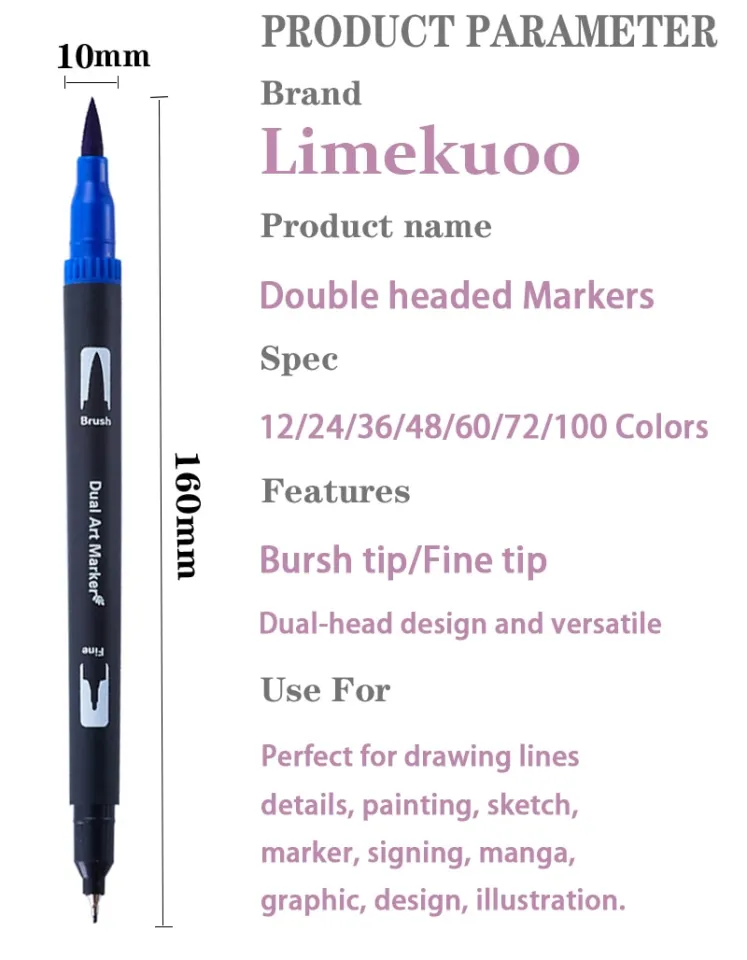 limekuoo 24 colors dual brush pen colored markers pens with 0.4mm