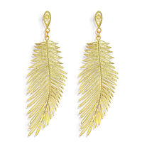 Delysia King European and American new leaf earrings creative retro simple gold alloy feather earrings