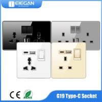 แผงกระจกนิรภัยเต็มรูปแบบ UN UK EU Israel 5V 2.1A Type-C USB Wall Outlet Universal Dual Socket 2.1A AC 110 ~ 250V Power Socket✿