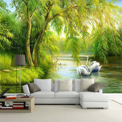 [hot]Custom Mural Wallpaper 3D Forest Swan Lake Nature Scenery Photo Wall Paper Living Room TV Sofa Background Wall Home Decor Rolls