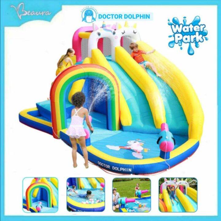 🔥DrDolphin Waterpark Castle Slide Bouncer 73041 Unicorn Swimming Pool