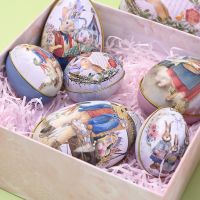 Easter Eggs Shaped Candy Box Alloy Metal Trinket Tin Tinplate Case Easter Bunny Chick Printing Party Decoration Kid Gifts Storage Boxes