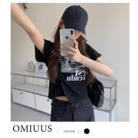 OMIUUS เสื้อยืดแขนสั้นผู้หญิง,ดีไซน์เวอร์ชันเกาหลีฤดูร้อนเข้ารูปพอดีเสื้อนักเรียนสั้น