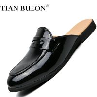 Summer Fashion Men Casual Shoes Slip-on Platform Half Loafers Men Luxury Brand Slippers Lightweight Leather Sandals Plus Size 46