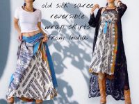 BOHO กระโปรงส่าหรีย้อนยุค ย้อนกลับได้ Saree India Wrap skirt 【08/2566 NEW COLLETCTION】