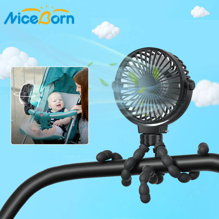 NiceBorn Mini Stroller Fan Crib Fan Handheld Fan Rechargeable Strong