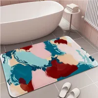 Abstract Color Watercolor Painting Printed Flannel Floor Mat Bathroom Decor Carpet Non-Slip For Living Room Kitchen Doormat