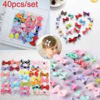 40Pcs Baby Girls Barrettes Bow Ribbon Hair Bow Clips Print Flower Hair Clip Hairpins Kids Hair Butterfly Decor Accessories