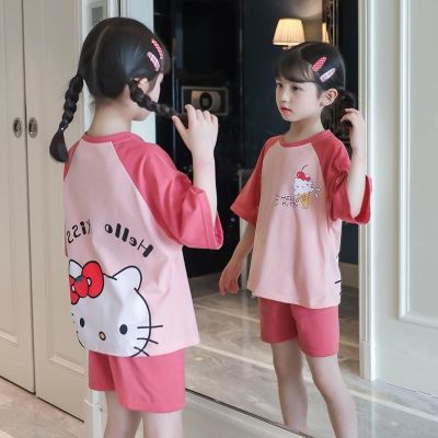 COD DSFGRETGRYTWE ชุดนอนเสื้อยืดแขนสั้นกางเกงผ้าฝ้าย Baju Tidur Budak Kanan สําหรับเด็ก 2 ชิ้น