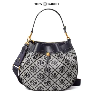 Tory Burch Petite T Monogram Barrel Bag in Black