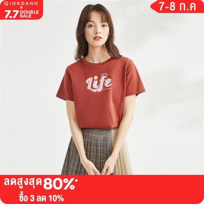 GIORDANO Women T-Shirts Letter Print 100% Cotton Fashion Tshirts Summer Short Sleeve Basic Crewneck Comfort Casual Tee 13323316