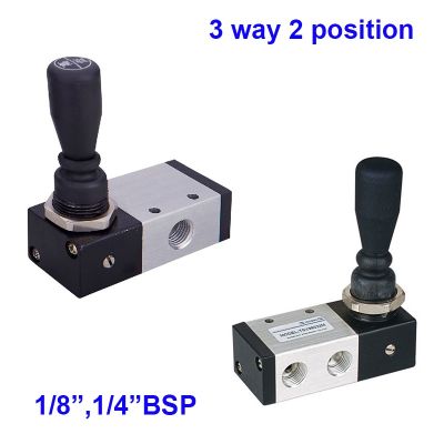 2 position 3 way Pneumatic hand control valve 1/4 1/8 BSP 98321/TSV98322-S/M spring loaded return Mechanical lock Manual valve