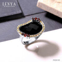 Lenya Jewe;ry แหวนพลอยโอนิกซ์สีดำ(Black Onyx) ดีไซน์น่ารักเป็นเอกลักษณ์ จะสวมใส่เป็นประจำก็สวยทุกวัน บนตัวเรือนเงินแท้ชุบทองคำขาวแท้