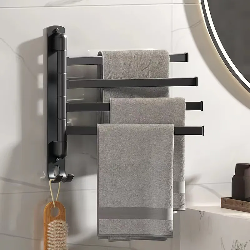 UNITEN Free Punching Black Bathroom 3/4 Arms Swivel Towel Bar Space Saving  Swinging Towel Rack Wall Mounted Towel Holder with Hooks | Lazada PH