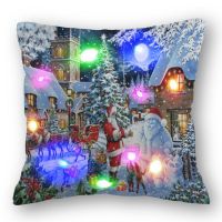 (All in stock, double-sided printing)    Size 45x45cm40X40cm 1 piece Christmas Led pillow Santa Claus printed Christmas pillow for Christmas decoration   (Free personalized design, please contact the seller if needed)