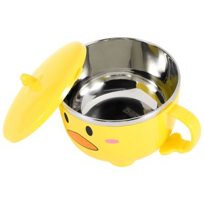 Duck Ramen Noodles Bowl with Lid Cute Stainless Steel Kitchen Fruit Instant Rice Soup Double-Layer Bowl Tableware