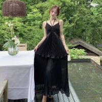 French Hepburn wind hanging neck strap dress senior sense of adult female summer dress dress black dress beach dress