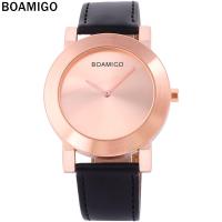 mens watches minimalist large dial fashion casual quartz watches ultra-thin rose gold clock black leather wrist watches