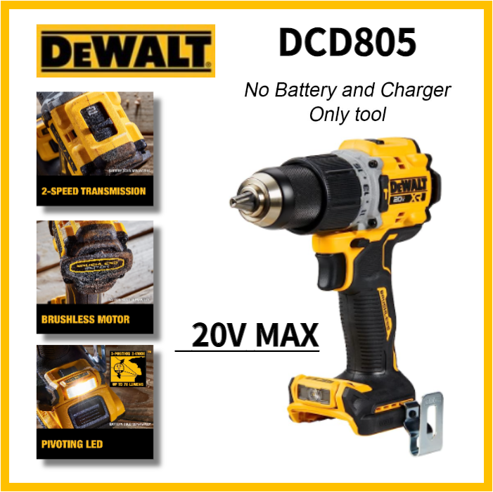 DEWALT DCD805 20V MAX Hammer Drill, 1/2", Cordless and Brushless