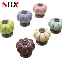 Cartoon Pumpkin Furniture Handle For Kids Room Furniture Hardware Ceramic Drawer Knobs 40mm Cabinet Pulls Kitchen Handles Door Hardware Locks