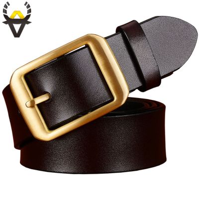 【CC】 Cinto de couro genuíno masculino chapeamento cobre fivela pino qualidade masculina segunda camada cinta pele vaca marrom