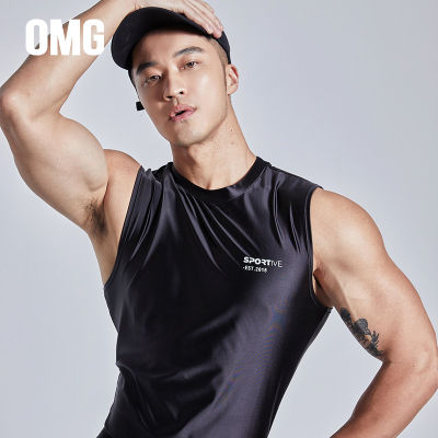 OMG Future Technology Cool Feeling Ice Silk Tight Stretch Sleeveless Fitness Clothes Mens Training Sports Vest Running Summer