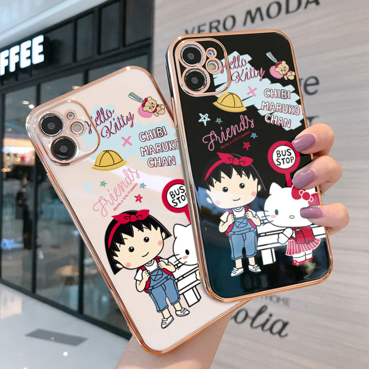 ggk-ฟรีสายคล้องอินฟินิตี้30วีไอพี-การ์ตูน-chibi-maruko-chan-kity-เคสลายขอบสี่เหลี่ยมแมวเด็กผู้หญิงชุบเคสโทรศัพท์เคสโทรศัพท์นิ่มสุดหรู