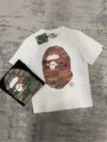 ✉☋☁BAPE เสื้อยืดครึ่งแขนสำหรับผู้ชาย,ผ้าฝ้ายทรงหลวมแขนสั้นพิมพ์ลายมอเตอร์ไซต์สไตล์ญี่ปุ่นฤดูร้อน