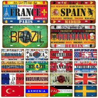 Tin Sign Plaque France Russia Spain Metal Sign Germany USA Country Flag License Plate For Wall Home Restaurant Craft Bar Decor