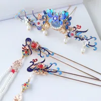 Chinese Hanfu Blue Phoenix Headdress Childrens Antique Hair Crown Beads Tassel Hairpin Haberdashery