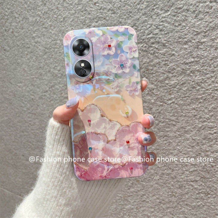 เคส-oppo-a78-reno8-t-5g-4g-เคส-phone-case-ประดับพลอยเทียมบลูเรย์สไตล์วินเทจสุดหรูฝานิ่มลายดอกไม้-oppo-reno8t-oppoa78-2023