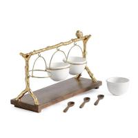 Festival Snack Bowl Stand 3 Bowls Golden Oak Branches Snack Rack Removable Basket Organizer Christmas Party Decorations Storage