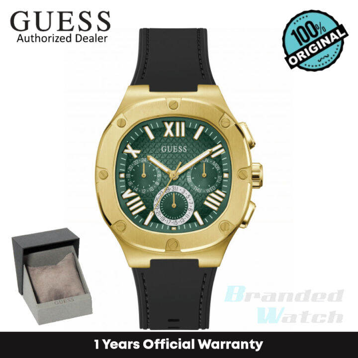 [Official Warranty] Guess GW0571G3 Unisex's Gold Case Black Silicone