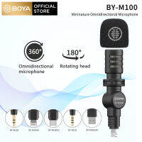 BOYA BY-M100 Plug-In Miniature Omnidirectional ไมโครโฟน MFI รับรองสายเชื่อมไฟสำหรับ DSLR,กล้องวิดีโอ,เครื่องบันทึกเสียง,สมาร์ทโฟน,เครื่องบันทึกวิดีโอเสียง (3.5มม.TRS Connector)