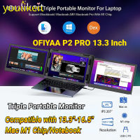 Yulikeit [Yaa P2 PRO 13.3 "Triple จอภาพแบบพกพาสำหรับแล็ปท็อปขยายหน้าจอ FHD 1080IPS Type-C/pd/tf ปลั๊กแอนด์เพลย์จอภาพคู่แล็ปท็อปสำหรับ Switch/ PS5ที่เข้ากันได้กับ13.3-16.5 Mac M1ชิป/โน้ตบุ๊ก