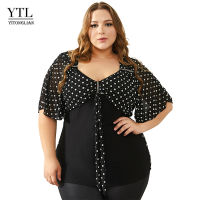 YTL Summer Tops for Women Plus Size Tshirt Vintage 50s Polka Dot Diamond Bow Neck Batwing Sleeve Casual Shirt Tees 8XL H060