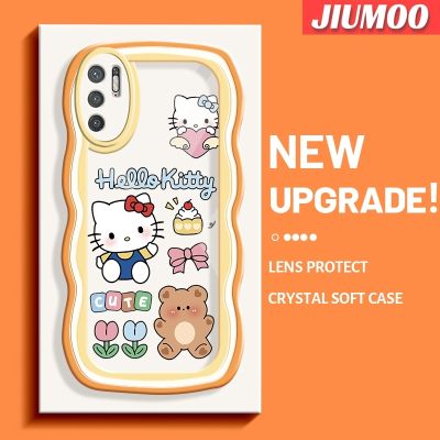 เคส JIUMOO สำหรับ Xiaomi POCO M3 Pro 4G M3 Pro 5G Redmi Note 10 5G Note 10T น่ารัก Hello Kitty แฟชั่นขอบคลื่นเคสโทรศัพท์แบบใสง่ายเลนส์กล้องถ่ายรูปการ์ตูนป้องกันการกระแทกเคสนิ่มเคสใสซิลิโคน