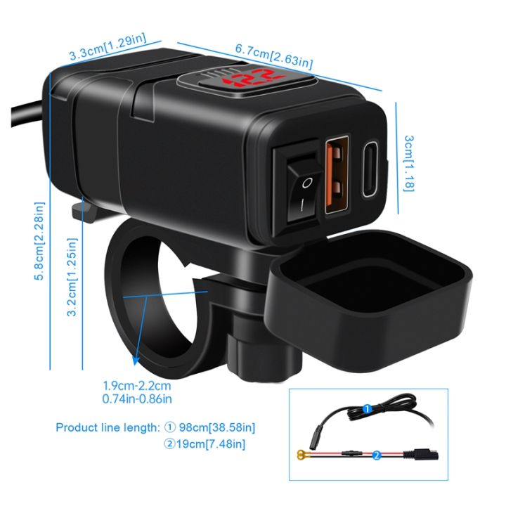 powstation-qc3-0-motorcycle-usb-type-c-charger-waterproof-cell-quick-charger-autocycle-usb-socket-with-voltmeter