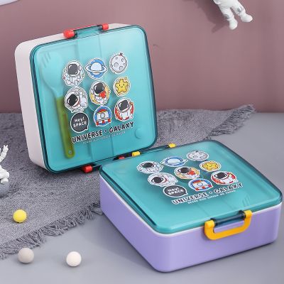 ☍ Children Portable Bento Lunch Box 1.3l Large Capacity Microwave Safe Food Container Kids School Bento Cutlery Food Container