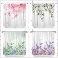 3D Digital Printing Resistant Waterproof Bathroom Shower Curtain Watercolor Flower Plant Leaves Shower Curtains Waterproof Polyester Fabric Home Bathroom Decoration Accessories Bathtud Curtain