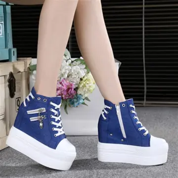 Women Platform Shoes Casual Lace Up Wedge High Heel Sport Shoes Sneaker  Creepers