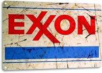 สำหรับน้ำมันเบนซิน Exxon ดูโรงรถมอเตอร์ย้อนยุคชนบทโลหะเครื่องตกแต่งฝาผนังป้ายดีบุก8x12in