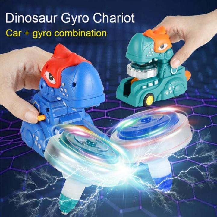Kids Dinosaur Gyro Toy Luminous Spinning Top Chariot Inertia Vehicle Model Rotating Launcher
