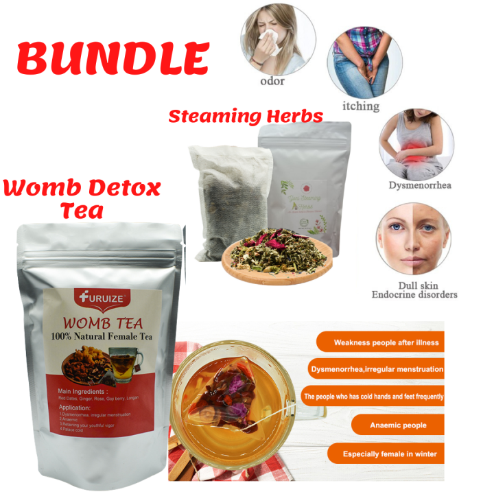 BUNDLE Herbal Tea Drink Womb Detox Tea + Natural 50g Yoni Steam Herbs ...