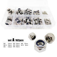 162357Pcs M2 M12 DIN985 304สแตนเลสหกเหลี่ยมไนลอนใส่ล็อค Nut Assortment ชุด Hex Self Locking Nylock Locknut ชุด