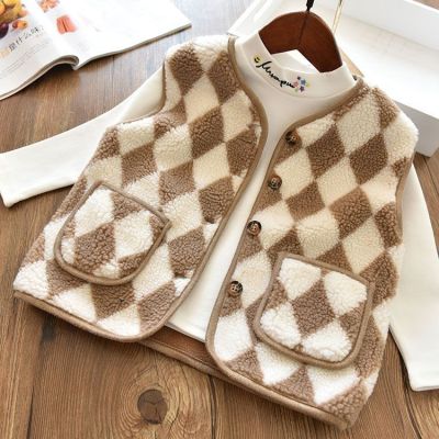 Childrens waistcoat private brim with velvet warm autumn ling lambs wool vest children thickening maomao tank top