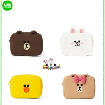 NEW Cute LINE FRIENDS Mediheal Brown Bear Yellow Pouch Bag Makeup Travel  Pens